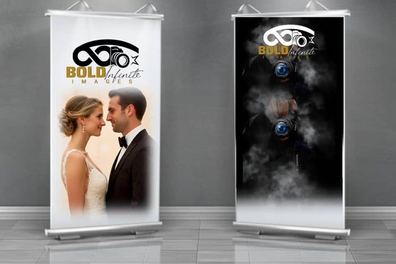Bold Infinite Images presentation banners showing the studio's wedding and camera artwork